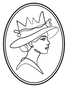 Lady Mahj mahjong logo, a woman in profile wearing a crowned hat inside an oval frame