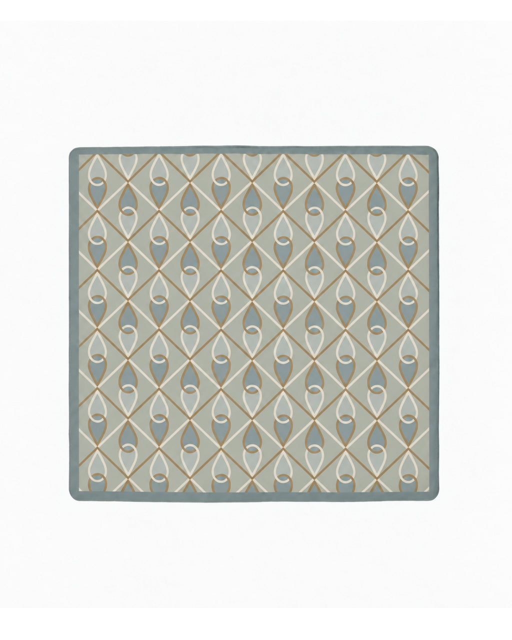 Patina mahjong mat with an antique-inspired diamond pattern in slate blue, beige and gray