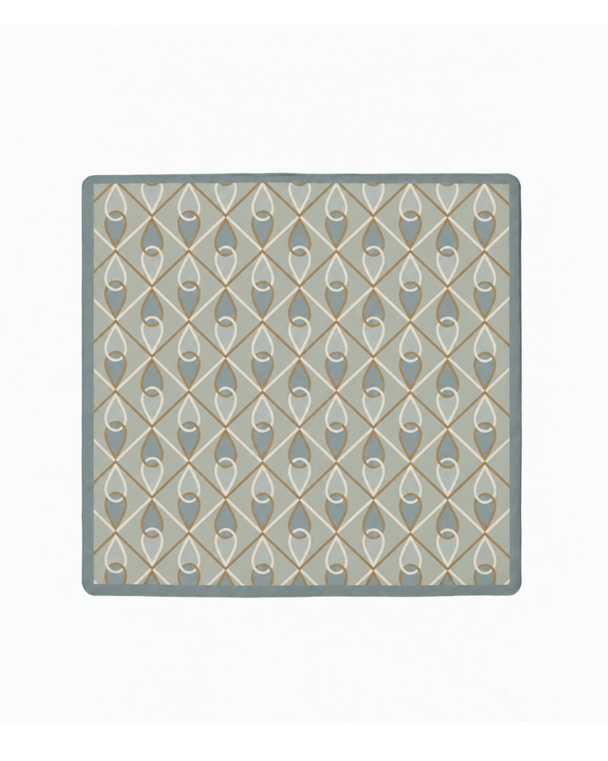 Patina mahjong mat with an antique-inspired diamond pattern in slate blue, beige and gray